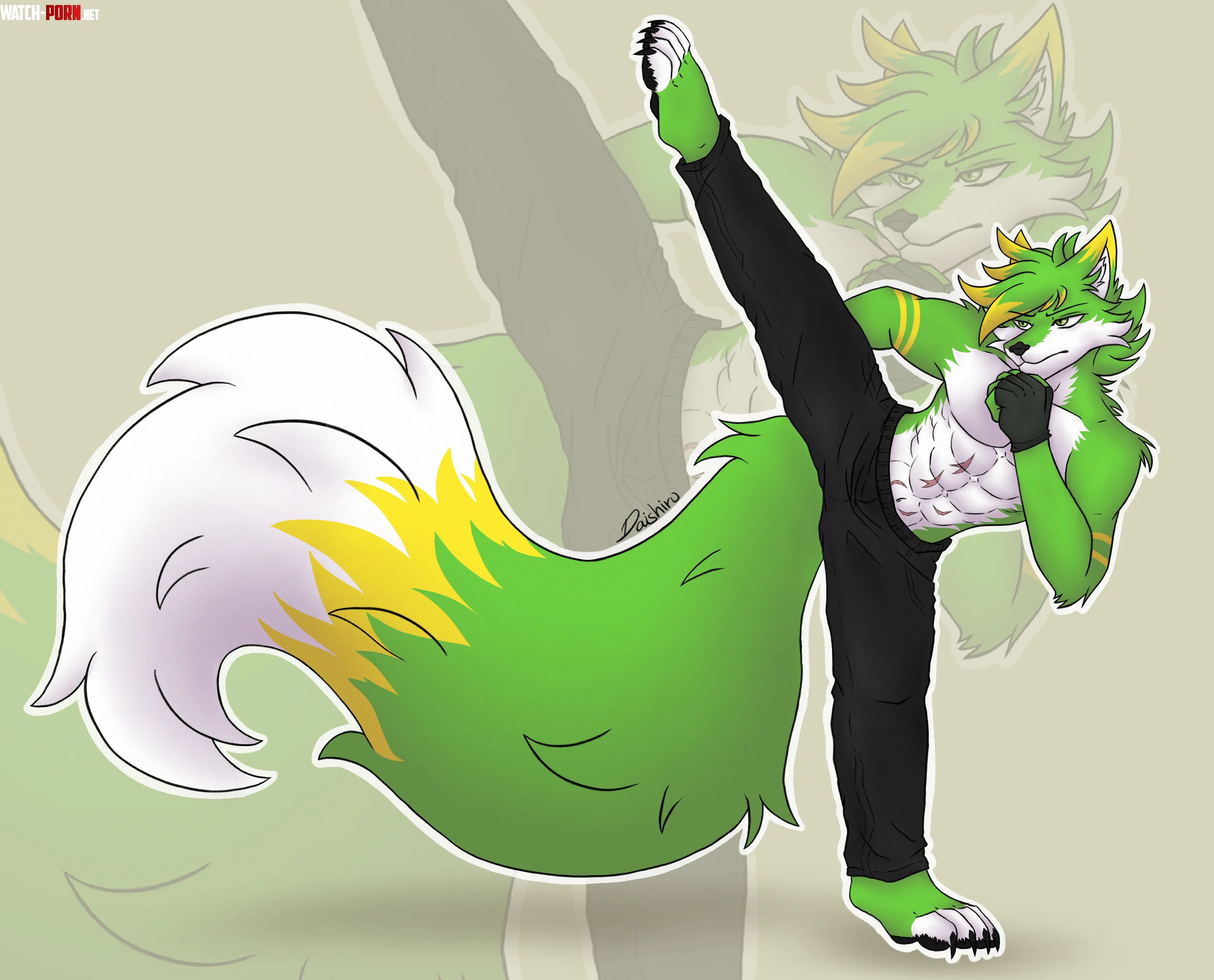 Fighter fox This is an amazing comm I got of my green fox D Art made by Daishi Artwork on facebook  by Zelfos312