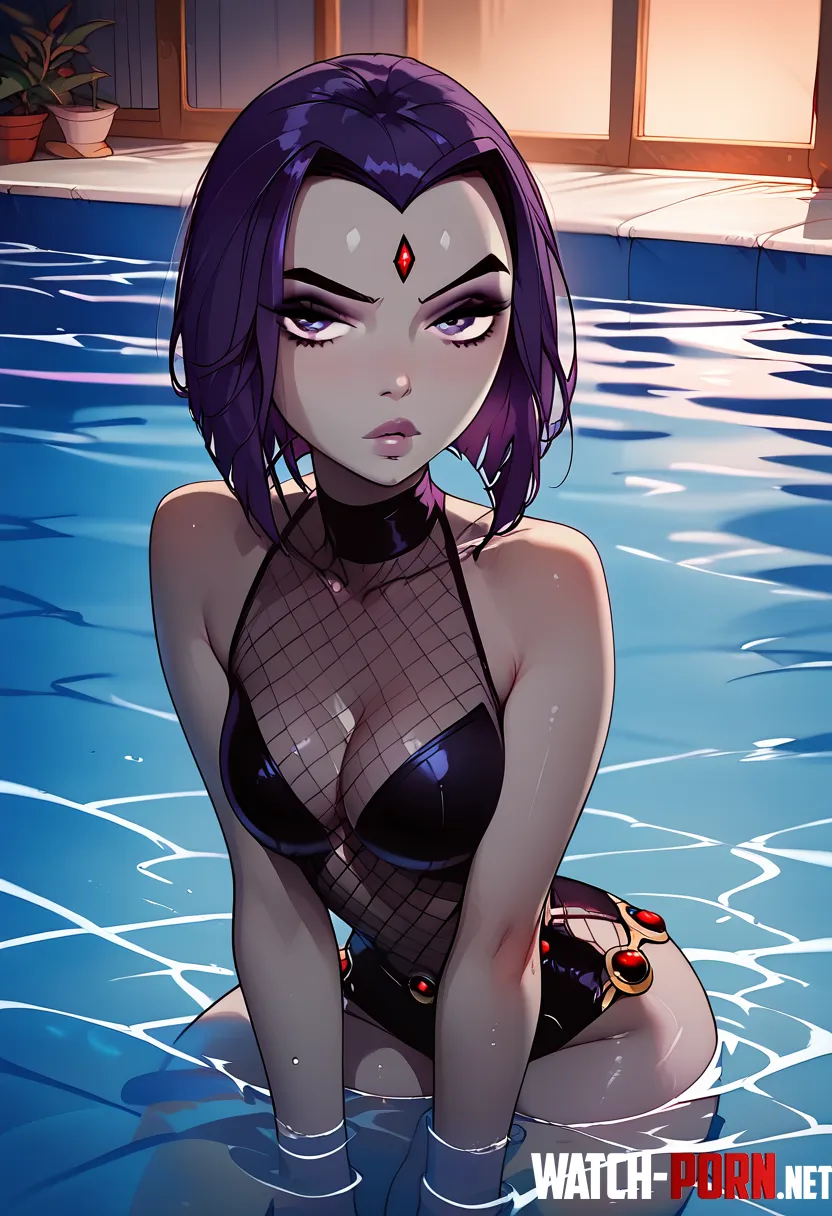 Raven loves relaxing by the pool AI by Apprehensive_Lie302