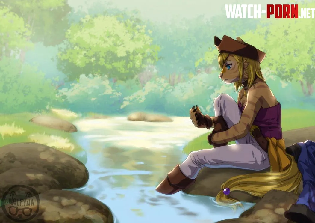 Cant think of a better place to sit alone with your own thoughts than by the river art by me by wolfyna88