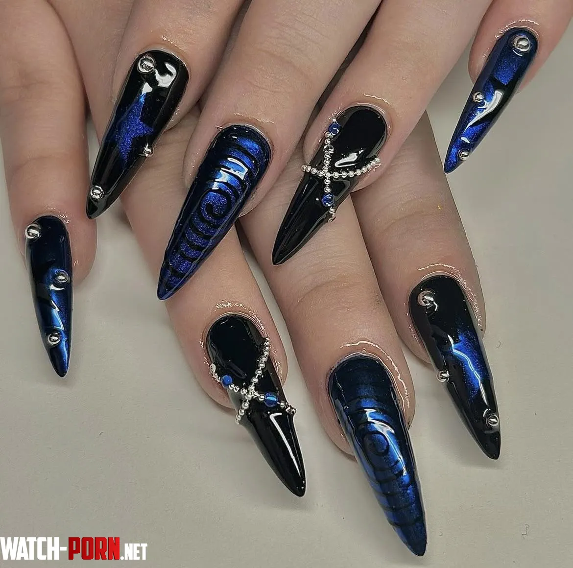 Blue and black goth nails by succubusshy