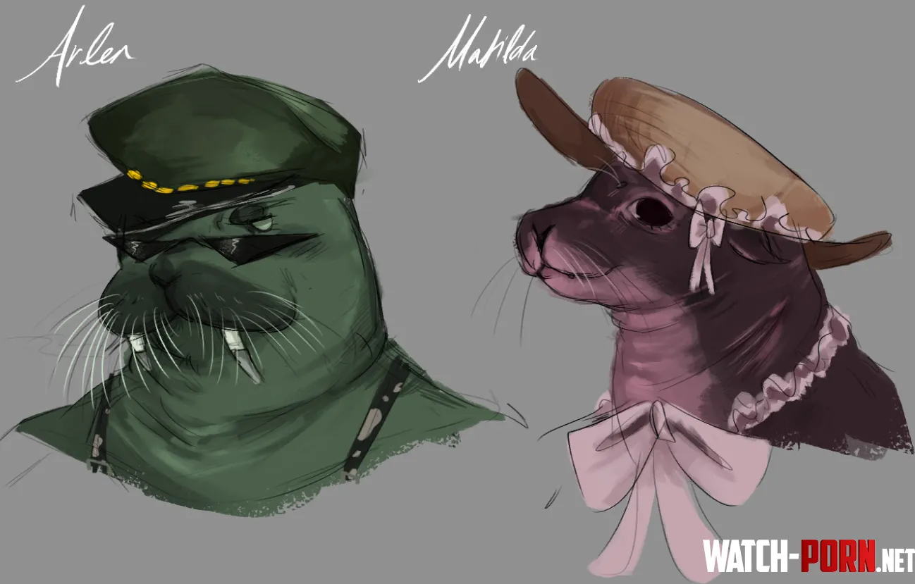 2 of my ocs i thought id show to the world dont know if this is the right flair this is my first post here  arlen is a walrus and matilda is a sea lion havent seen many pinniped ocs around by Basic_Application448