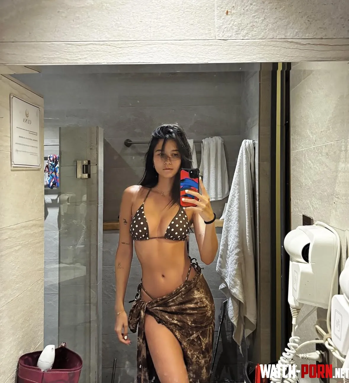 brown polka dot bikini goes with my hair NSFW by angelinooor