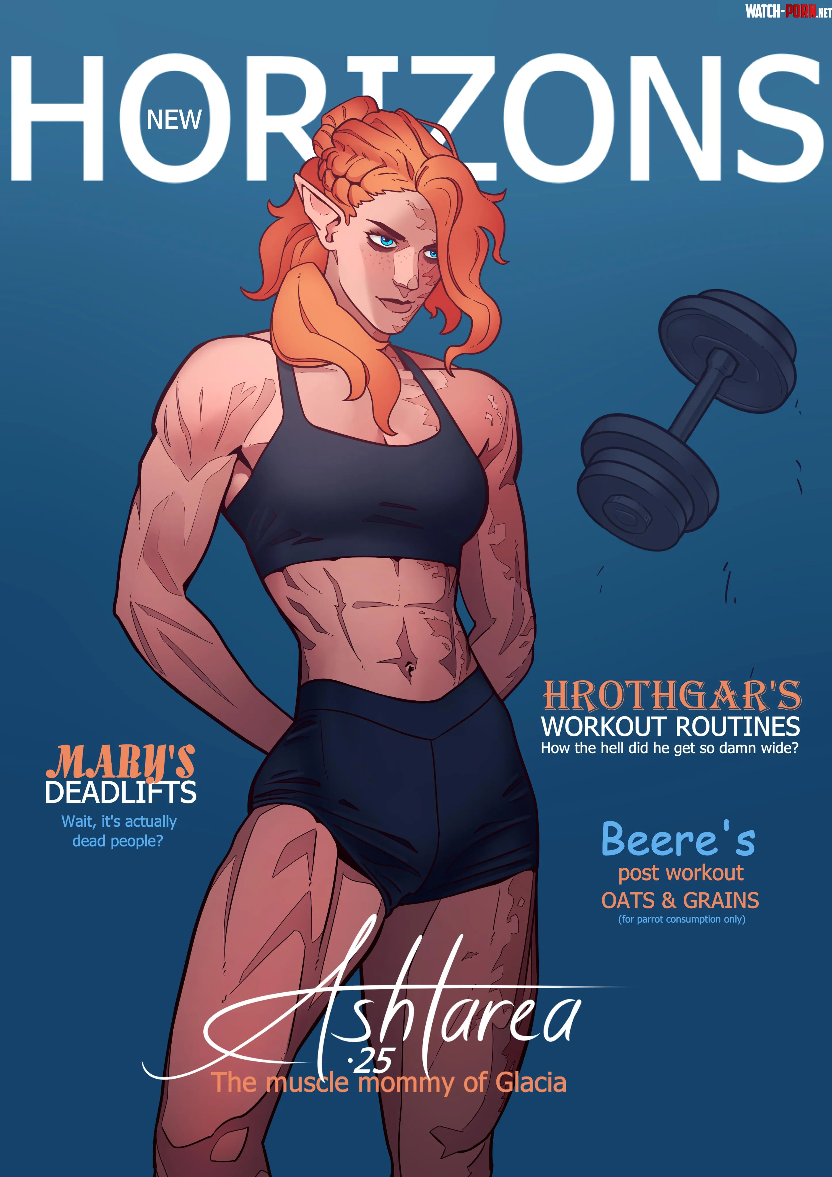 Ash on the cover of a fitness magazine by Mr_Corvus_Birb