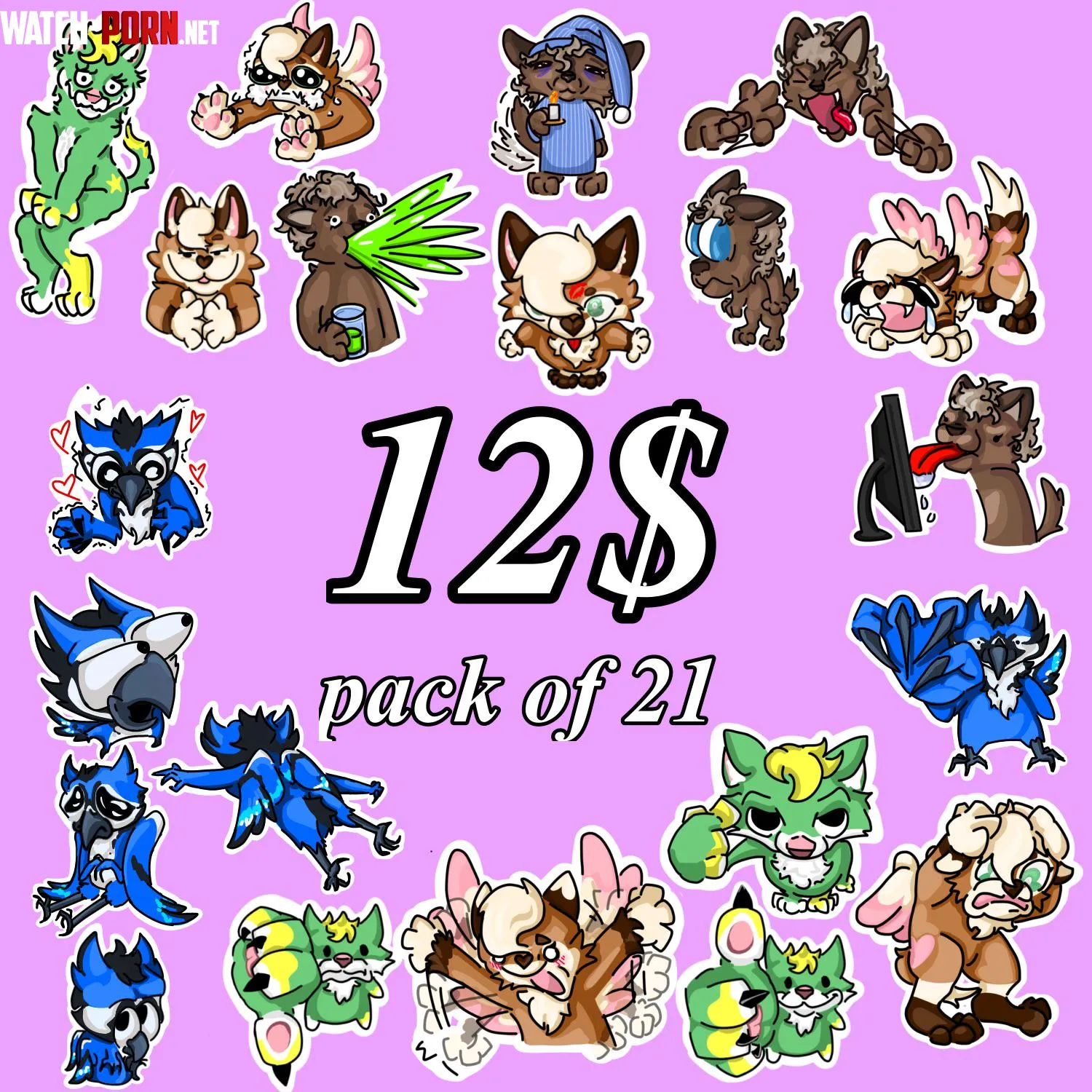 21 for 12 YCH sticker pack all species by Curtainsfly