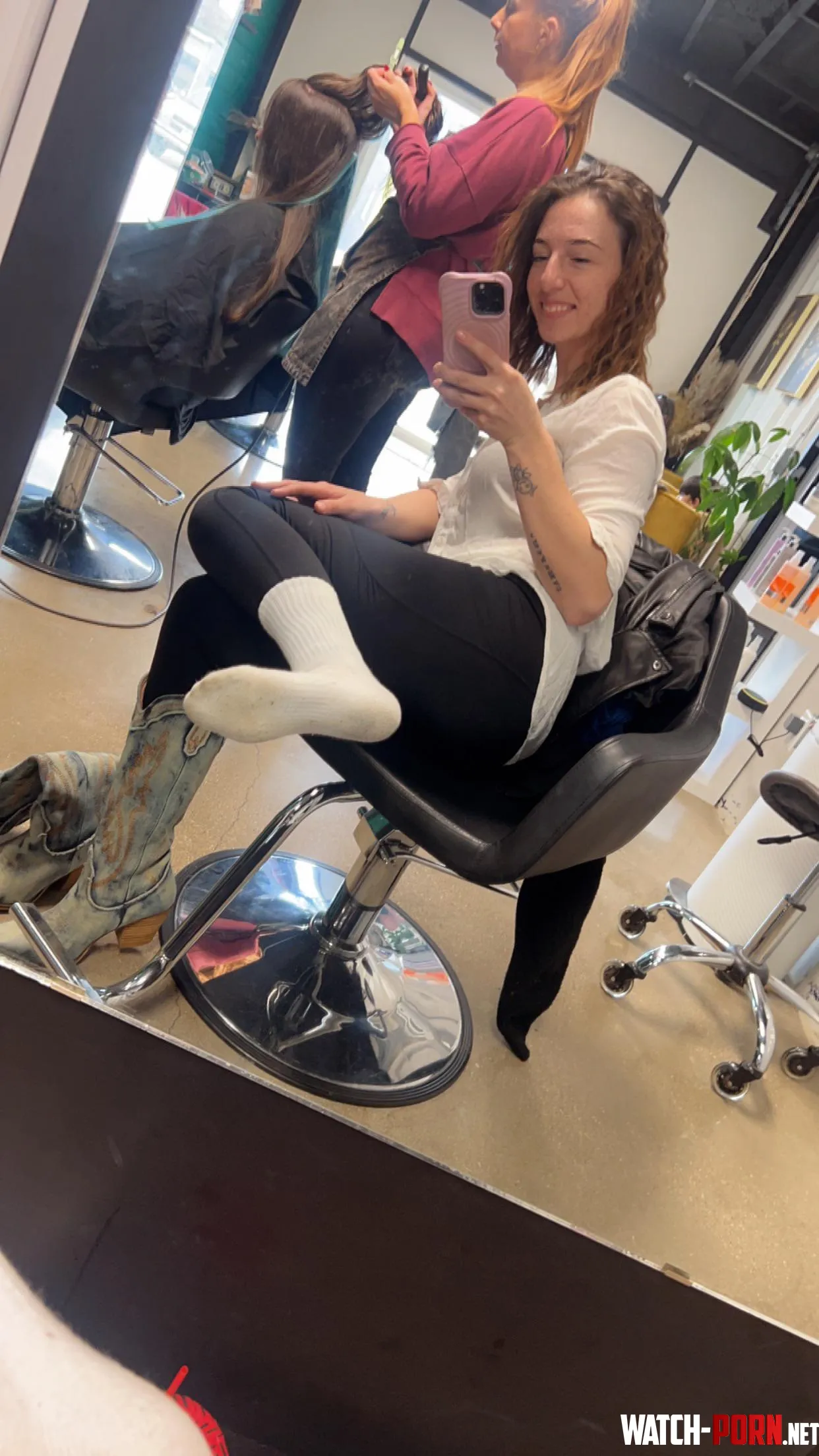 Hope the hair salon ladies dont mind my dirty boot socks f oc by FortWorthyFeet