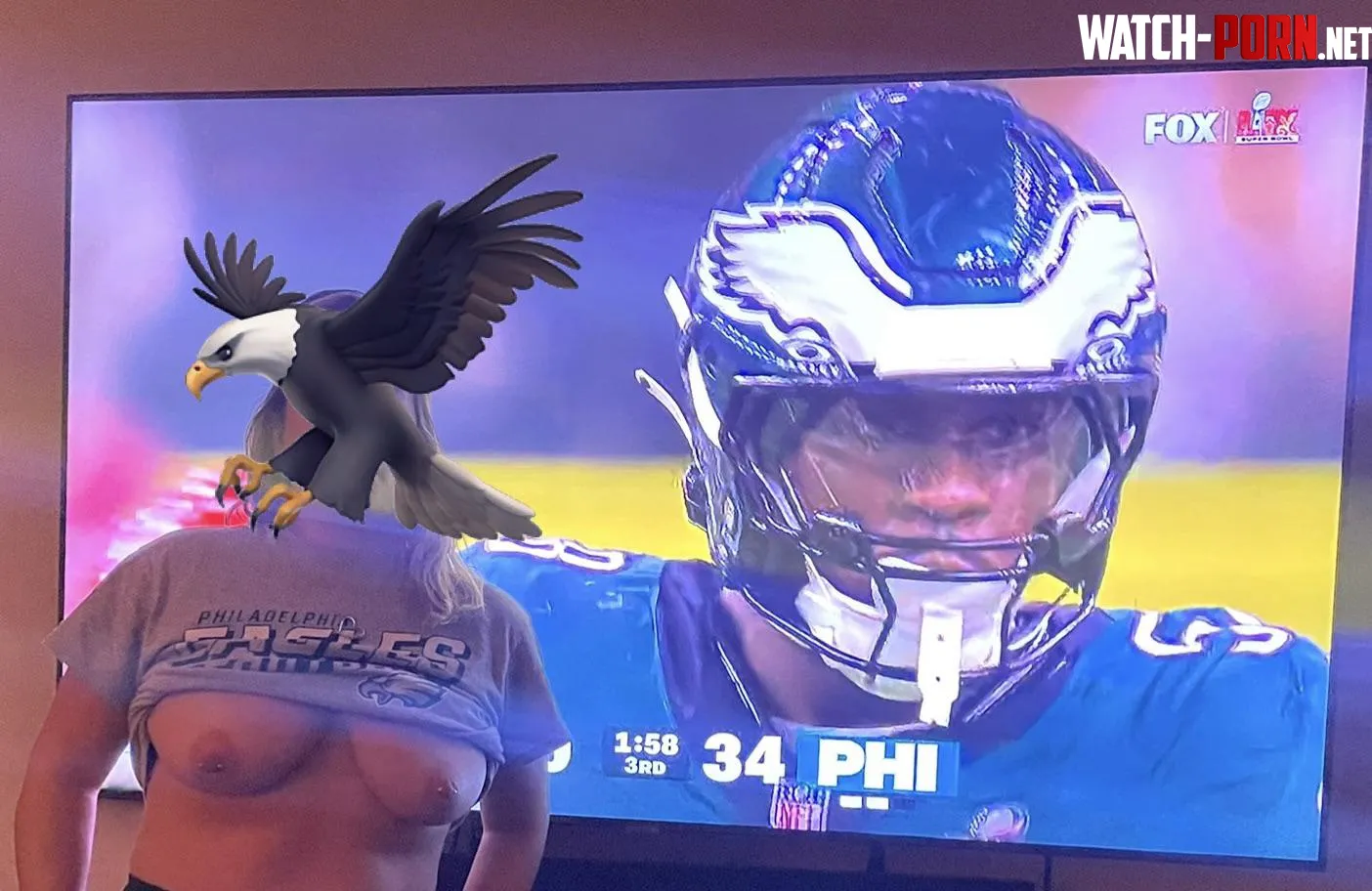 Showing off my tits for every Eagles touchdown by Couplefromhell6669