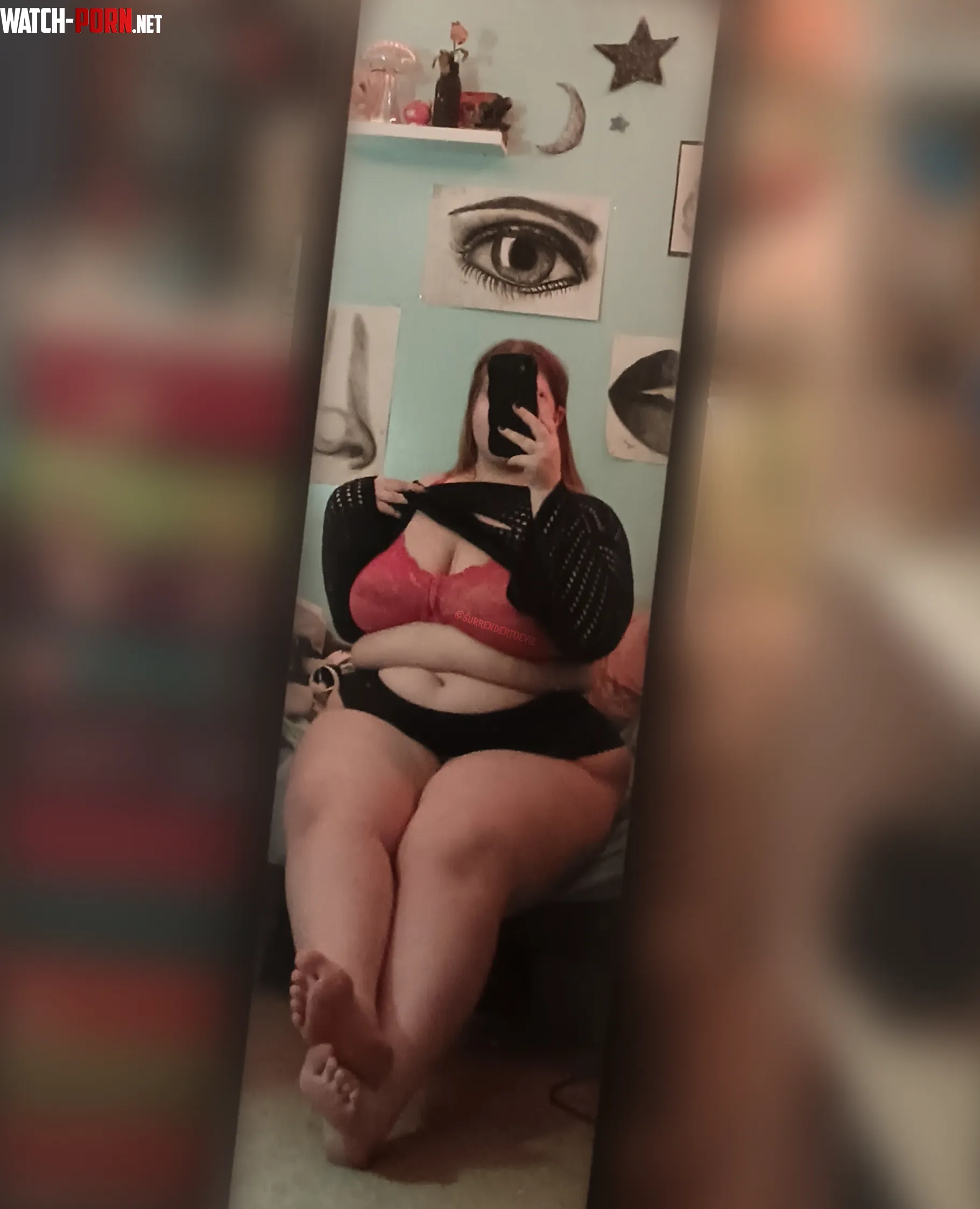 My chubby BBW body is your obsession My soft squishy body My cute feet My big juicy tits and My thick thighs My curves are all you notice all 0f My perfection seared into your brains You wish you could have Me by SurrenderToEvie