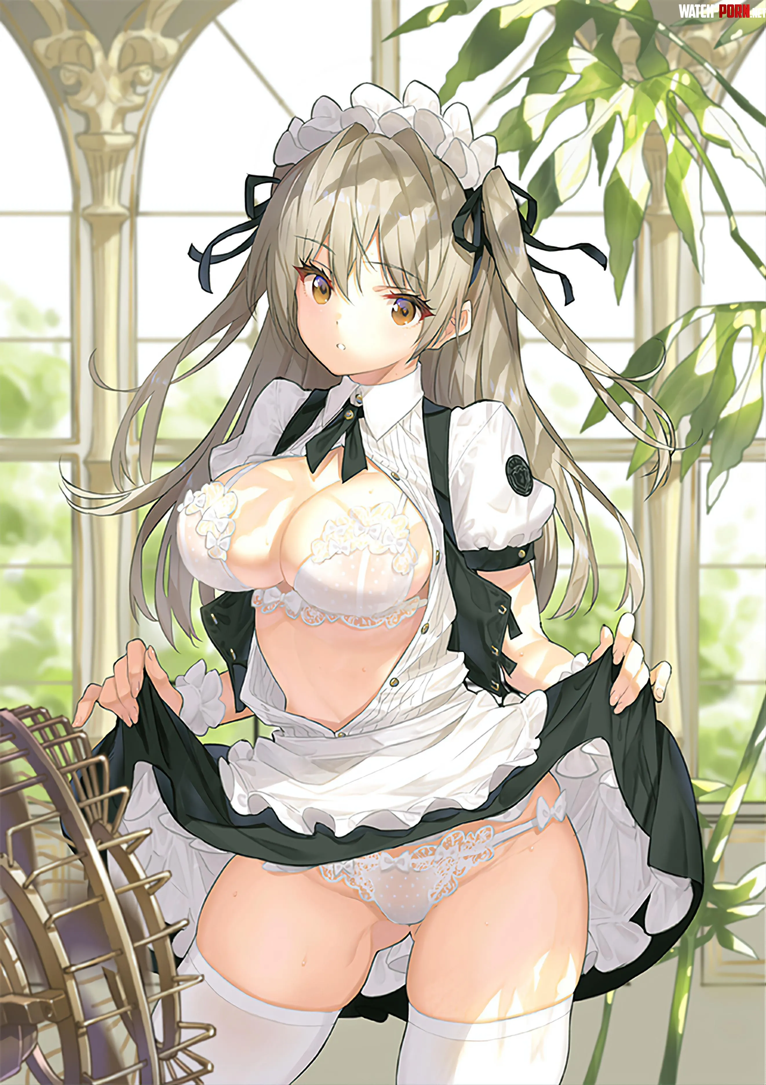 Maid showing her white lingerie Artists OC by marxsander2016