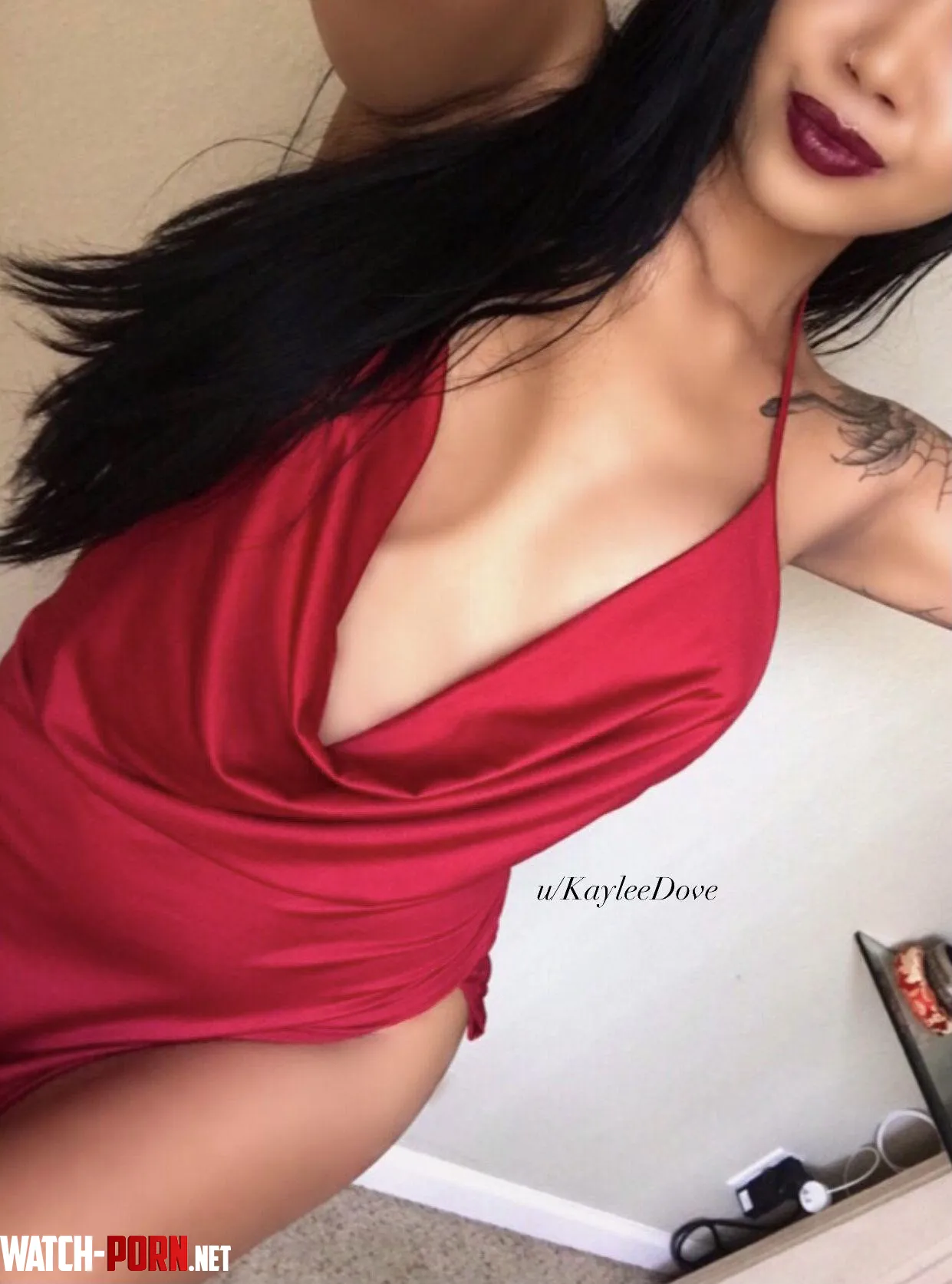 Red dress and cleavage by KayleeDove