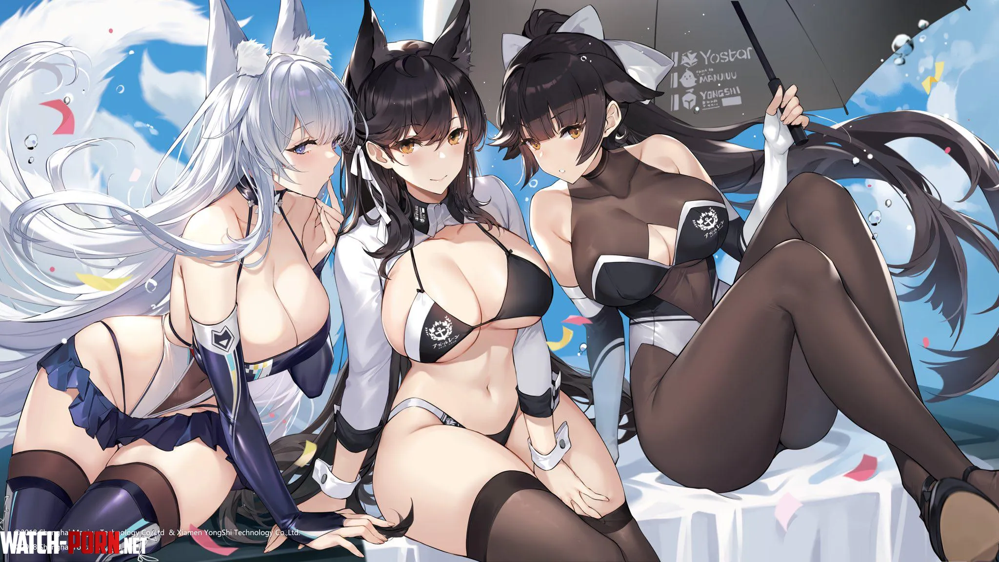 Race Queens Shinano Atago and Takao Hatoyama Itsuru Azur Lane by llamanatee