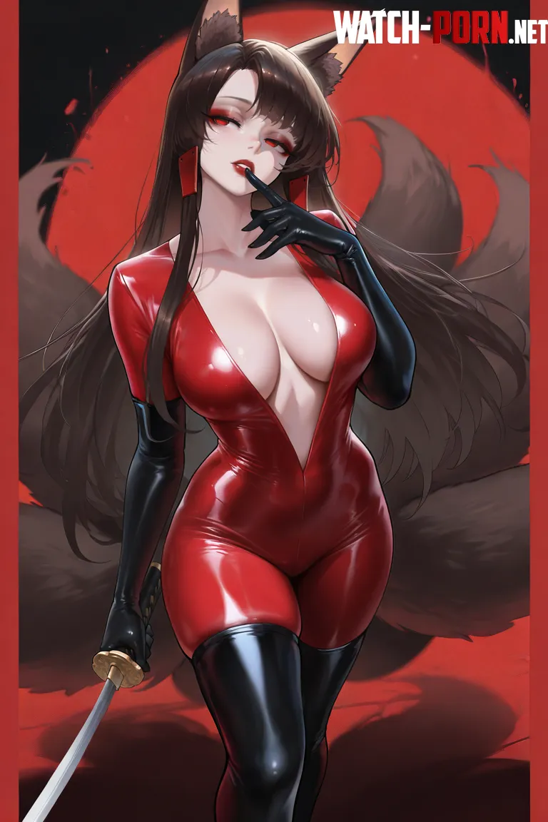 Akagi in red latex Azur Lane by Retyrikion