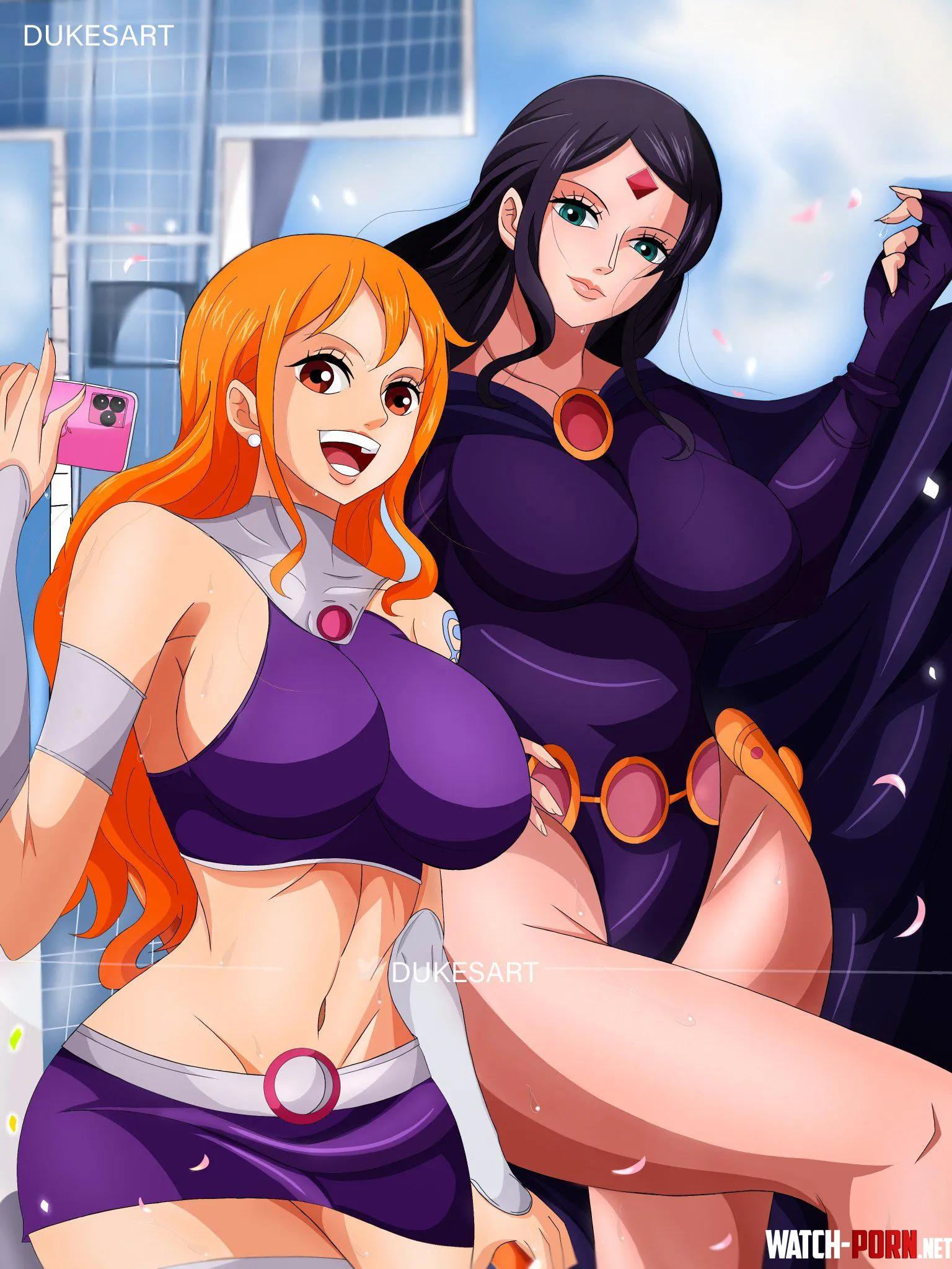 Nami and Robin cosplay teen titans Starfire and Raven one piece x Dcdukedada1 by brolyssjprimal