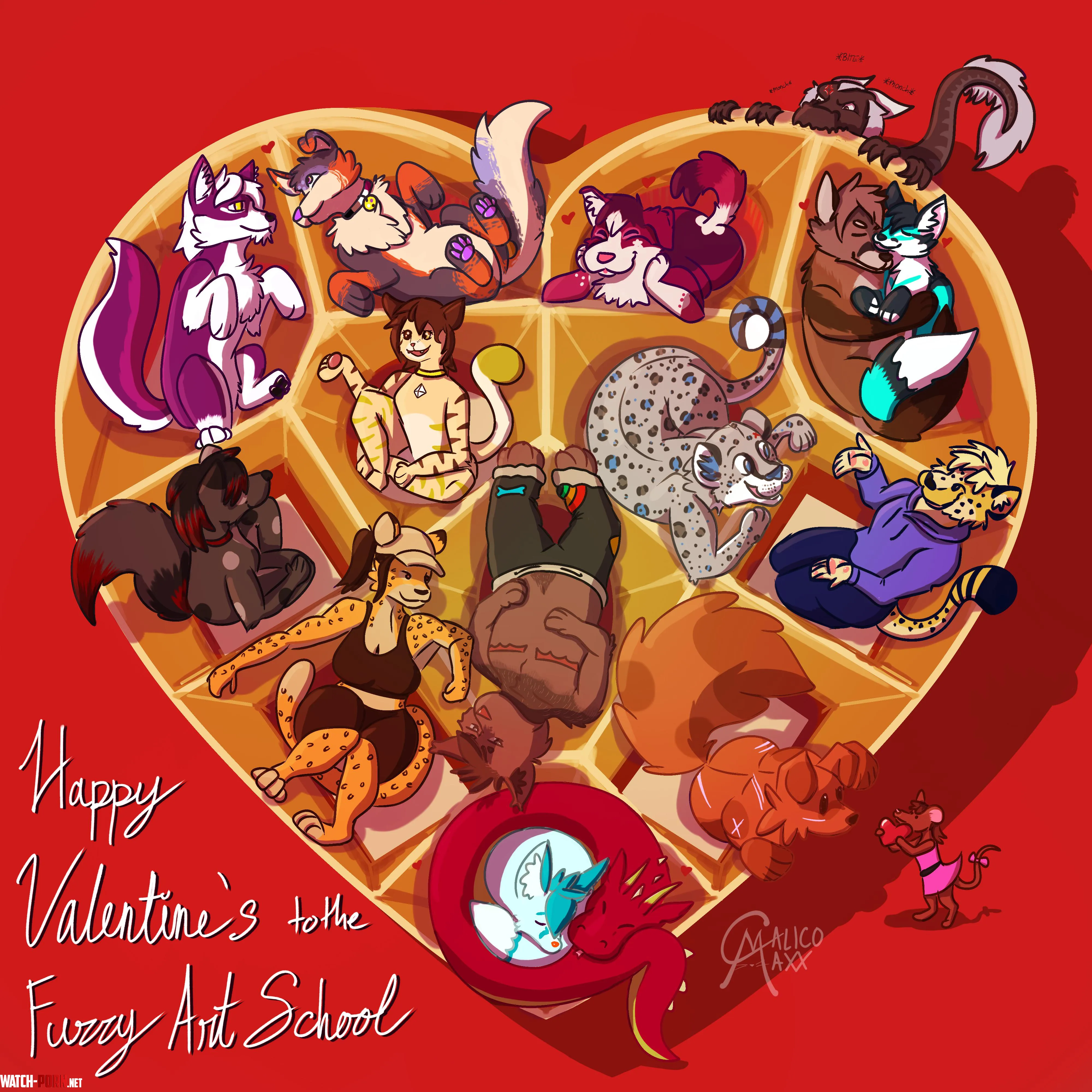 I made some valentines art for the Furry Art School discord server  art by me most sonas belong to others by AuroraWolf101