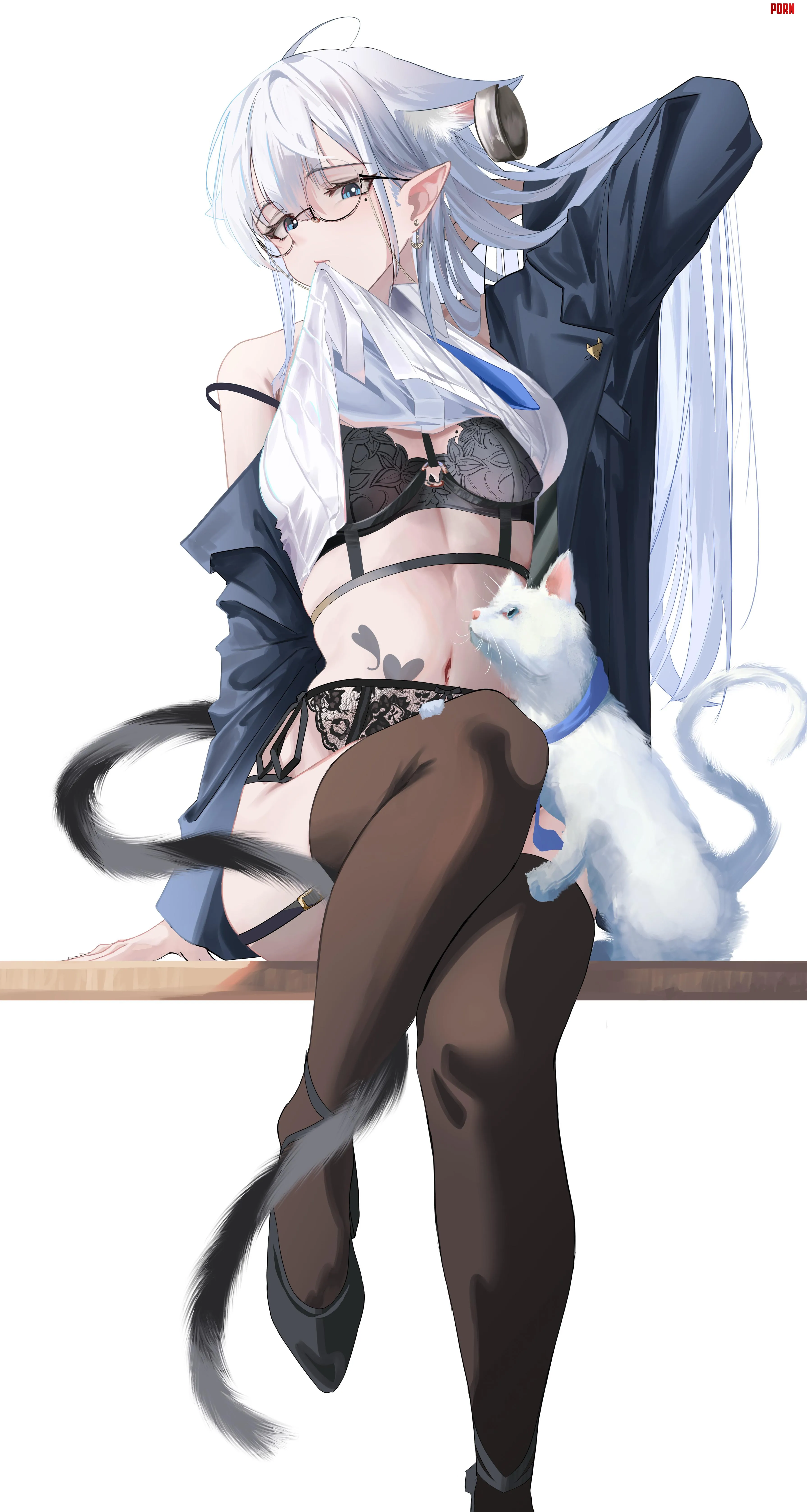 Catgirl chilling with her cat by marxsander2016