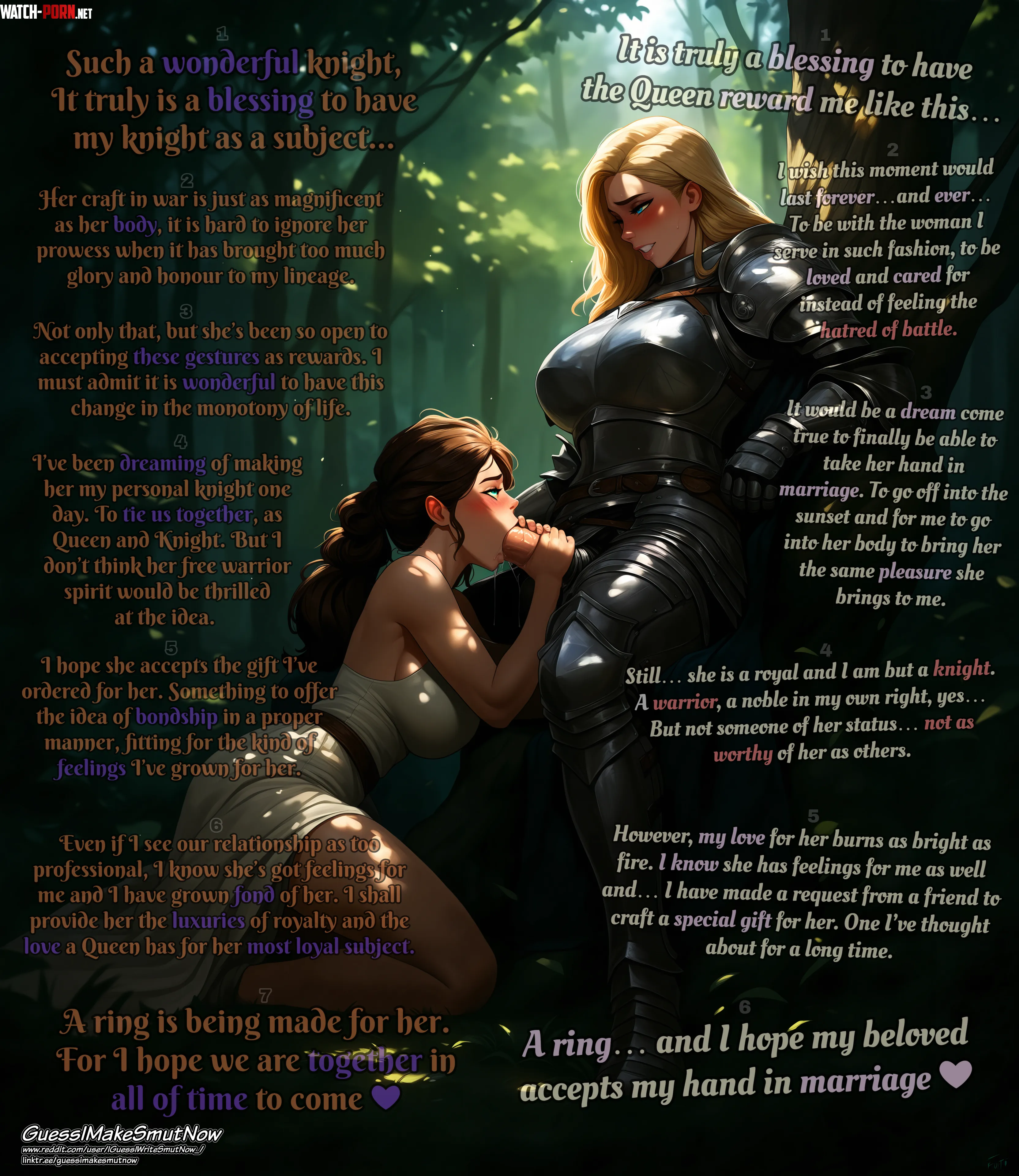 A Knight and a Queen The Sword and the Crown Both with feelings for one another and both moving on to act on them formally Female Futanari Royalty Knight Oral sex Marriage Inner thought Ai art Generated by IGuessIWriteSmutNow by JPowo123