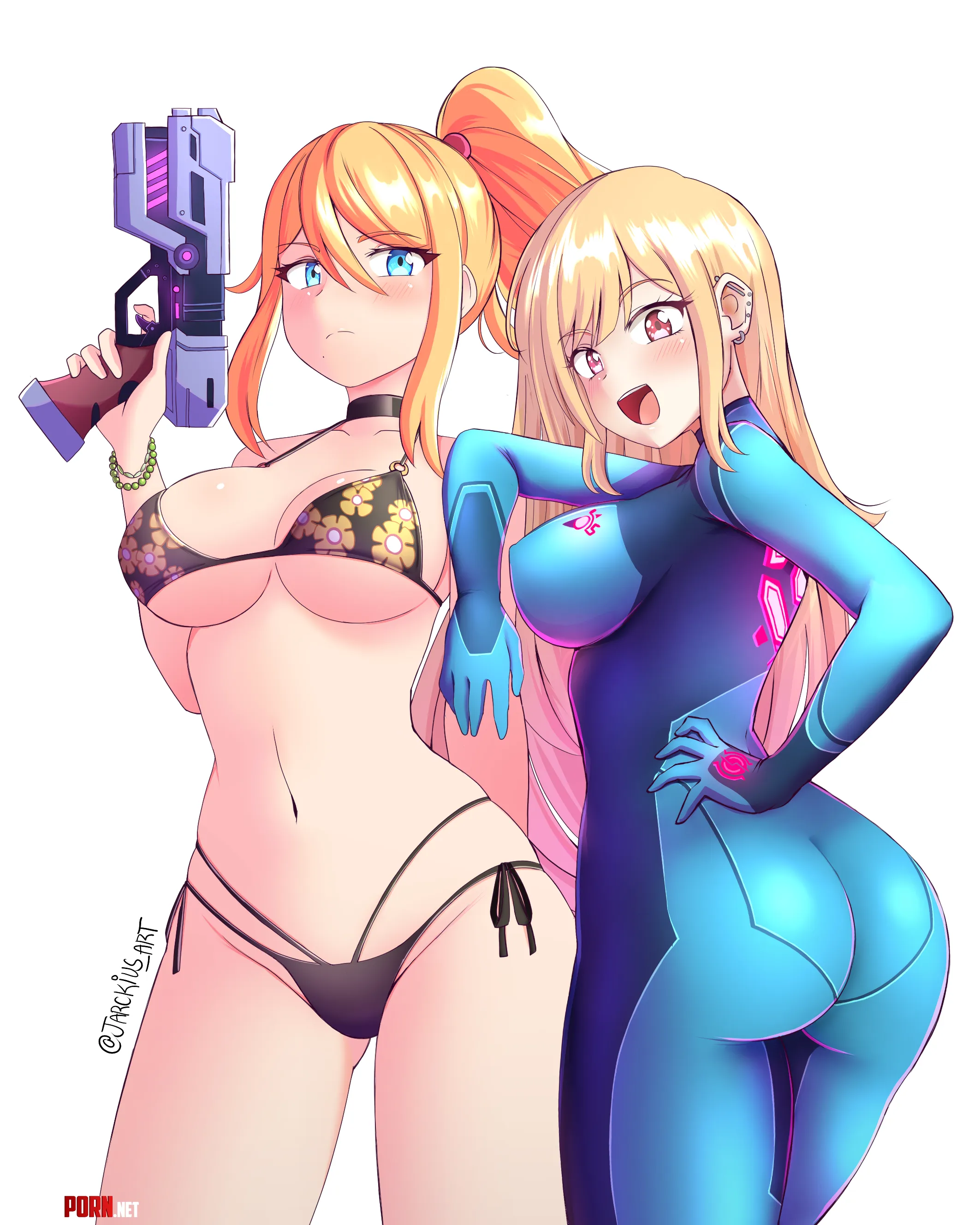 Samus trying on Marins bikini by Terran117