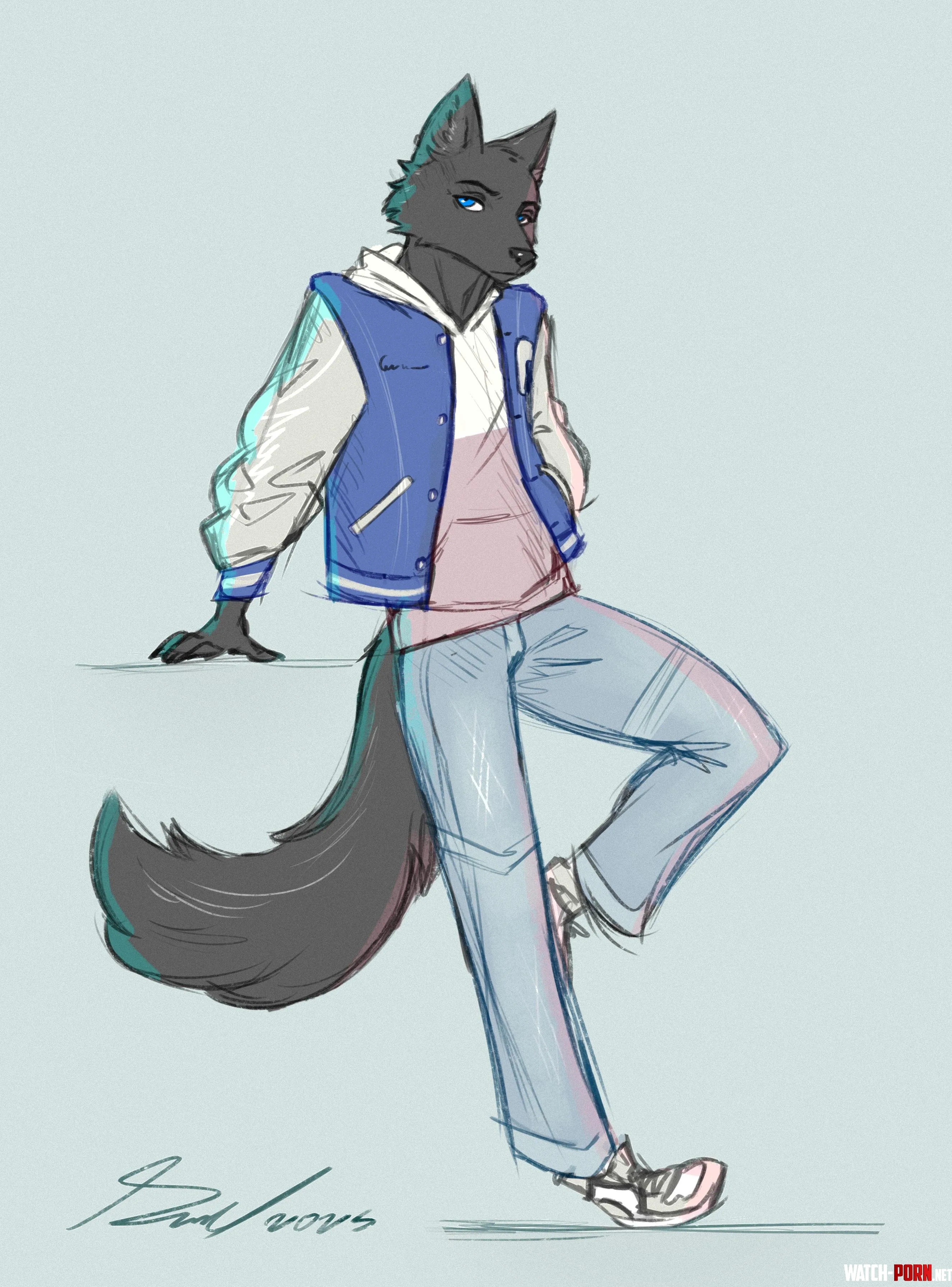 Drew my sona in a cozy fit what do you think 3 colored sketch by me by Skywind_77