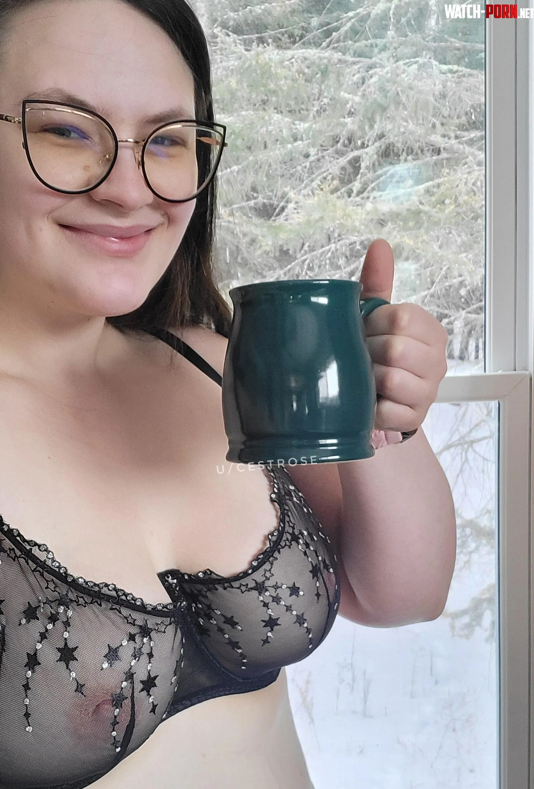 Happy about the coffee and showing you my cute bra by cestrose