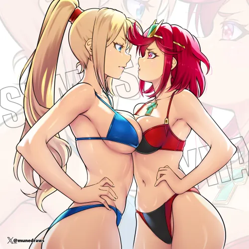 Thumbnail Samus and Pyra FaceOff Mune Metroid x Xenoblade by Lovelycuttte