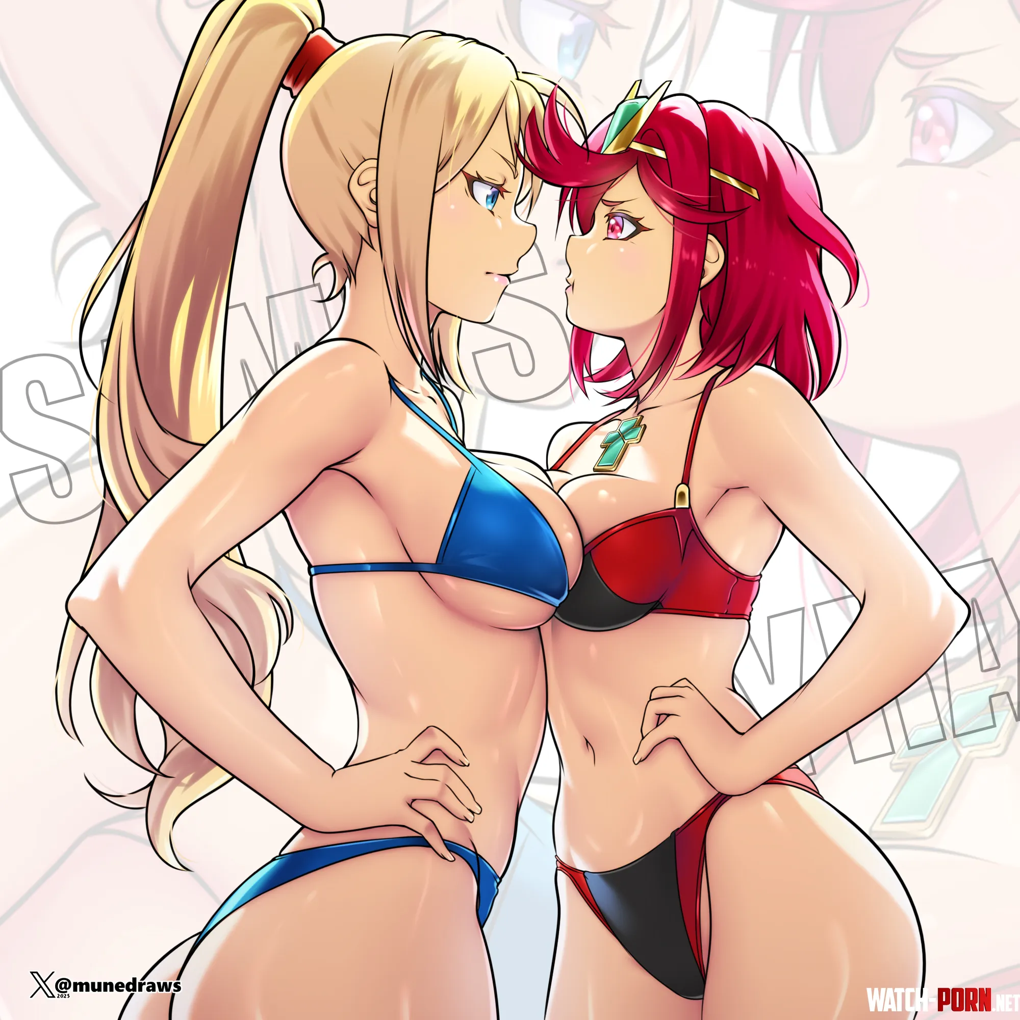 Samus and Pyra FaceOff Mune Metroid x Xenoblade by Lovelycuttte