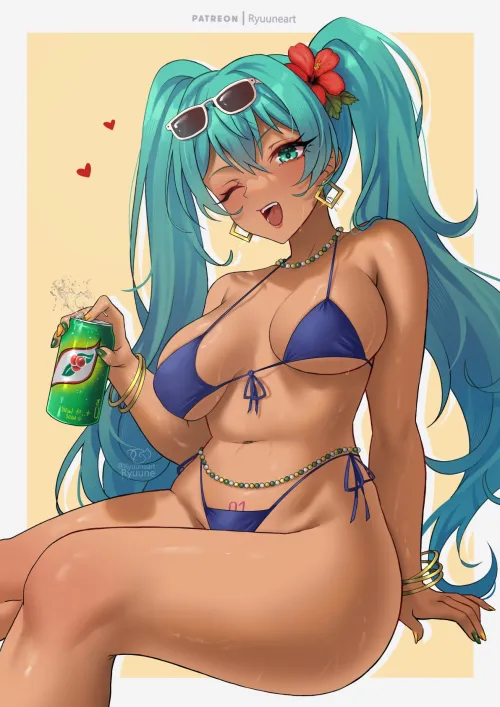 Thumbnail Brazilian Miku showing off her thick tanned body in a tiny bikini Vocaloid by Terran117