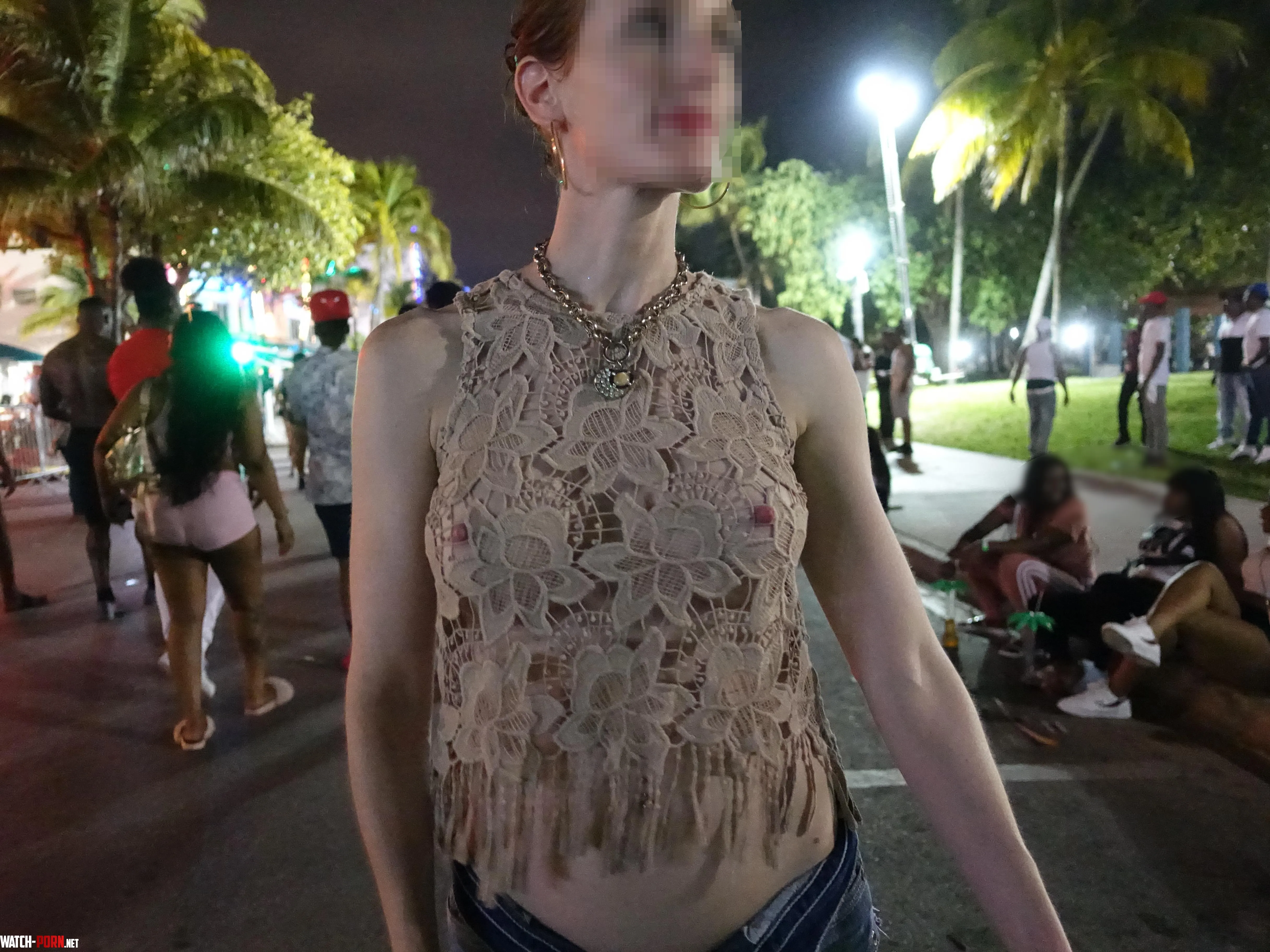 Strolling on Ocean Drive with my nipples poking through by miaexhib