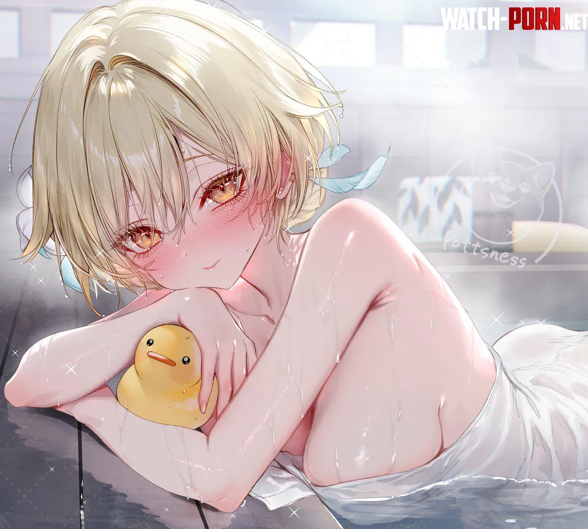 Lumine taking a bath in onsen pottsness by elegantloveglimmer